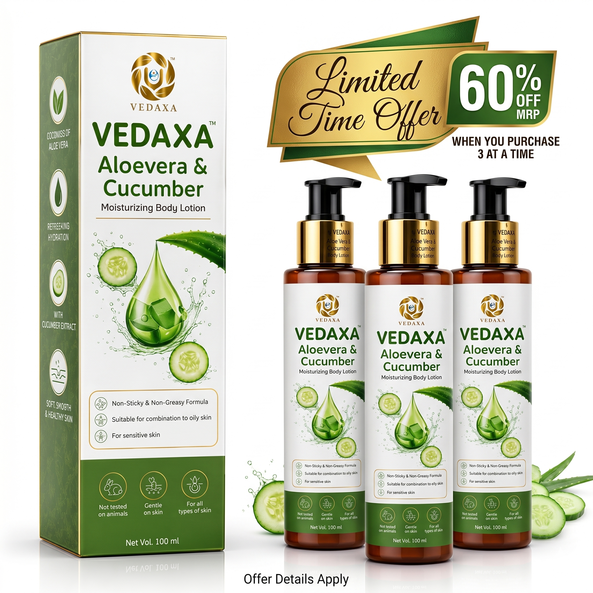 Vedaxa Aloe Vera & Cucumber Moisturizing Body Lotion Combo Pack Vedaxa Aloe Vera & Cucumber Moisturizing Body Lotion Combo Pack