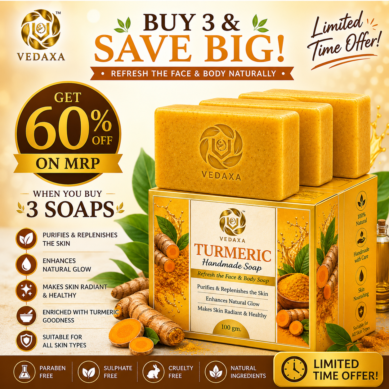 Vedaxa Turmeric Handmade Soap Combo Pack Vedaxa Turmeric Handmade Soap Combo Pack