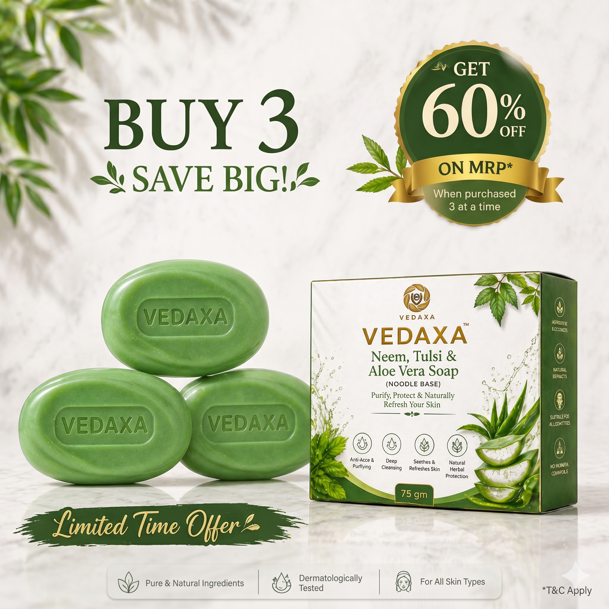 Vedaxa Neem Tulsi &Aloe Vera Soap (Noodle Base) Combo Pack Vedaxa Neem Tulsi &Aloe Vera Soap (Noodle Base) Combo Pack