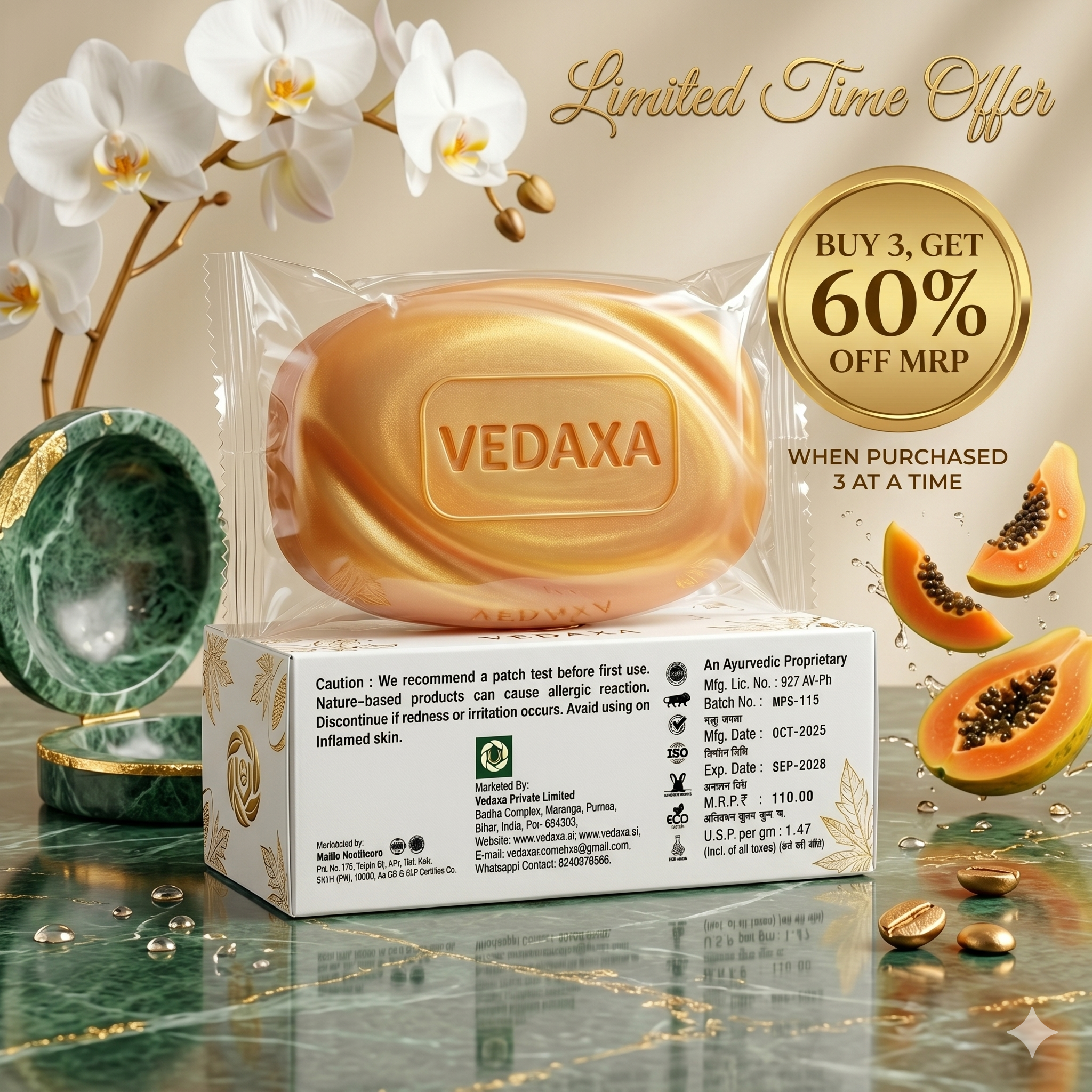 Vedaxa Papaya soap (Noodle Base) combo pack Vedaxa Papaya soap (Noodle Base) combo pack